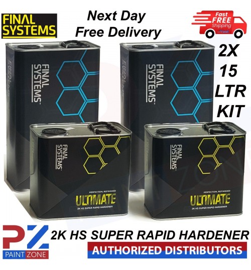 2X FINAL SYSTEMS ULTIMATE CLEARCOAT LACQUER WITH SUPER RAPID HARDENER 15 LTR KIT